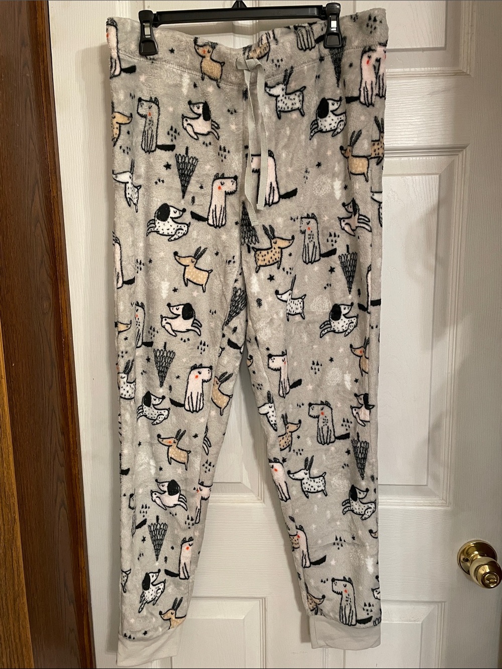 Secret Treasures Plush Dog-Print Lounge Pants in Light Gray and Black